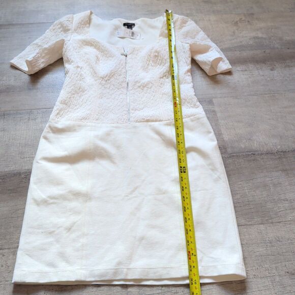 Ann Taylor Zip Front Short Sleeve Dress Size 2 Petite NWT Antique White Color - Picture 7 of 11